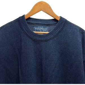 Blue Willi's Denmark Men's Sz Large Blue Chunky Knit Cotton Crewneck Sweater euc